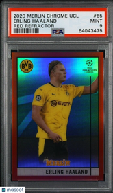 2020 TOPPS CHROME MERLIN ERLING HAALAND RED REFRACTOR #/10 PSA 9 NORWAY RARE 🔥