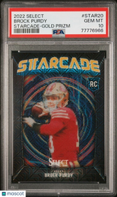 BROCK PURDY 2022 PANINI SELECT STARCADE RC 49ers ROOKIE GOLD PRIZM #/10 PSA 10