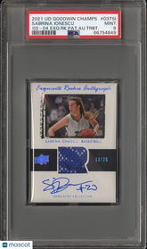 SABRINA IONESCU 2021 UD GOODWIN CHAMPIONS EXQUISITE ROOKIE AUTO PATCH /25 PSA 9