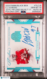 CJ STROUD 2022 FLAWLESS TEAM LOGO ROOKIE AUTO PLATINUM 1/1 '24 BOX PSA 10/10