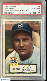 1952 Topps Joe Page #48 Johnny Sain Bio Black Back Error PSA 6 Yankees