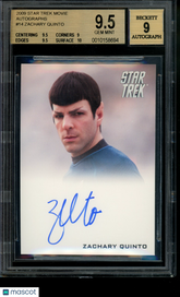 2009 Star Trek Movie Autograph Zachary Quinto Spock Limited Auto BGS 9.5 Gem Mt