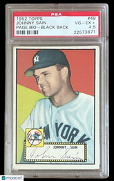 1952 Topps Johnny Sain #49 Joe Page Bio Black Back PSA 4.5 Yankees