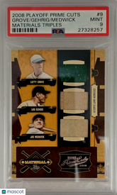 2008 Prime Cuts Materials Triple Medwick Gehrig Grove Game Used Patch #/25 PSA 9