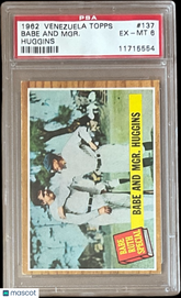 1962 Venezuela Topps Babe Ruth And MGR. #137 Huggins PSA 6 Yankees