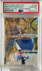2015 Spectra Kristaps Porzingis #105 PSA 10 Rookie Auto Patch Gold #/10 POP!