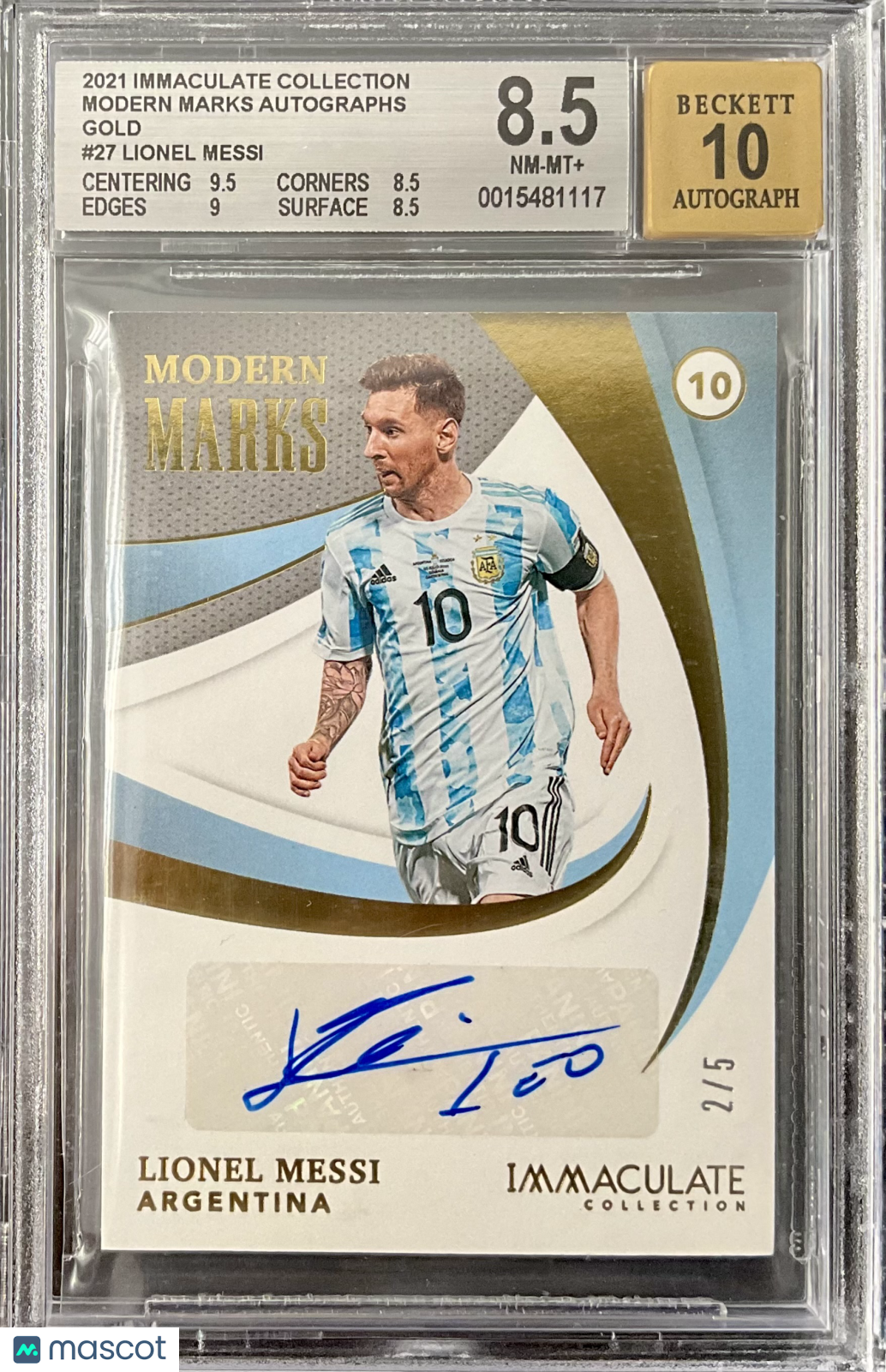 2021 Immaculate Modern Marks Autograph Gold Lionel Messi #/5 BGS 8.5/10 Auto
