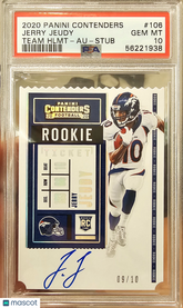 2020 Contenders Jerry Jeudy #106 PSA 10 Rookie Stub Auto #/10 POP 1 Browns