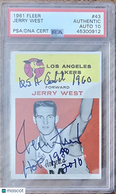 1961 Fleer Jerry West #43 Rookie PSA Auth Auto 10 Inscription HOF / USA GOLD