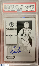 2018 Panini Contenders Luka Doncic #122 PSA Auth 10 Rookie Auto Plate #1/1