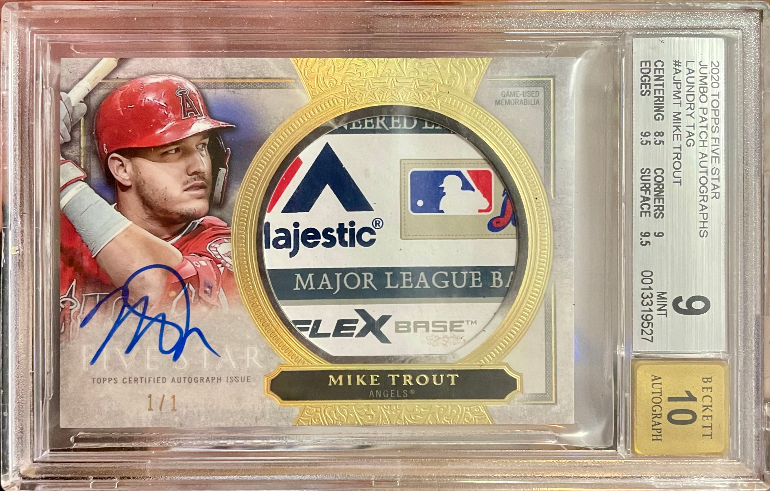MIKE TROUT 2020 TOPPS FIVE STAR JUMBO MLB LOGO TAG PATCH AUTO #1/1 AUTOGRAPH