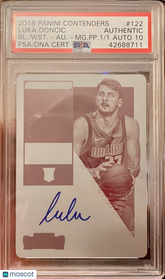 2018 Panini Contenders Luka Doncic #122 PSA Auth 10 Rookie #1/1 Plate Auto