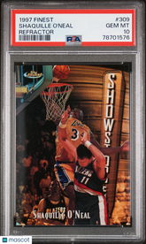 1997 Finest Shaquille O'Neal #309 Showstopper Rare Gold Refractor #/289 PSA 10