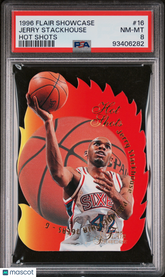 1996-97 Flair Showcase Hot Shots Jerry Stackhouse #16 Die-Cut Insert PSA 8