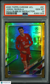 2020 Topps Chrome UEFA Jamal Musiala #81 Gold Bubbles Refractor Rookie SP PSA 10