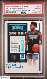 2020 Contenders Championship Ticket #1/1 Box Rookie Anthony Edwards Auto PSA 8