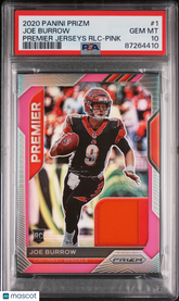 2020 Panini Prizm Premier Jerseys Relics Joe Burrow #1 PSA 10 Rookie Pink Prizm