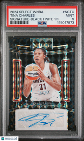 2024 Panini Select WNBA Signature Tina Charles Black Finite Prizm 1/1 Auto PSA 9
