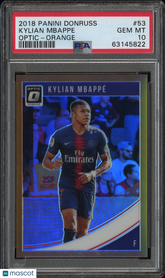 2018 Donruss Kylian Mbappe #53 Optic Orange Prizm / 99 Rookie PSA 10 France