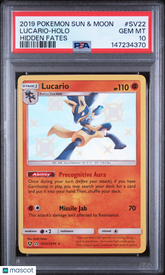 2019 Pokemon Sun & Moon Hidden Fates Lucario Holo PSA 10 #SV22 Gem Mint