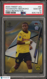 2020-21 Finest UCL Youssoufa Moukoko #62 Gold Refractor 15/50 Rookie RC PSA 10