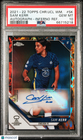 2021 Topps Chrome UEFA Women's Autograph Inferno Refractor Sam Kerr #/75 PSA 10