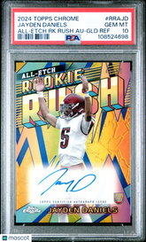 2024 Topps Chrome Rookie Rush Autograph Jayden Daniels /50 Gold Refractor PSA 10