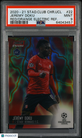 2020 Stadium Club Chrome RC Jeremy Doku Red Orange Elec Refractor #1 /4 PSA 9