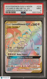 2019 Pokemon SM Unbroken Bonds Lucario Melmetal GX Tag Team Secret Fa PSA 9 #224