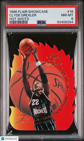 1996-97 Flair Showcase Hot Shots Clyde Drexler #18 Die-Cut Insert PSA 8 Rockets