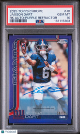 2025 Topps Chrome Rookies Auto Jaxson Dart True Purple Refractor 75 PSA 10 POP 4