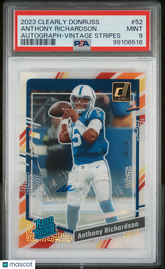 2023 Clearly Donruss Anthony Richardson #52 Vintage Stripes Auto /18 PSA 9