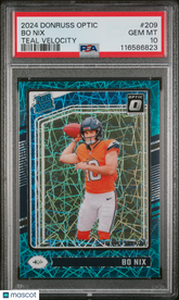 2024 Panini Donruss Optic Bo Nix #209 Teal Velocity SP Rookie RC PSA 10 POP 4