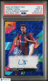 2023 Topps Finest UEFA Club Rookie Lamine Yamal Purple Shimmer PSA 9 Auto 10