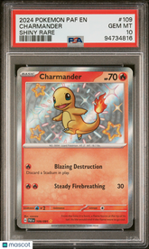 2024 Pokemon Paf EN-Paldean Fates Charmander #109 Holo Gem Shiny Rare PSA 10