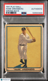 1941 Play Ball Hank Greenberg Wrong Back PSA Authentic POP 2 Super Rare