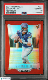 2024 Panini Prizm Deca JJ Mccarthy #203 Red Rookie #/199 RCPSA 10 Gem Mt Vikings
