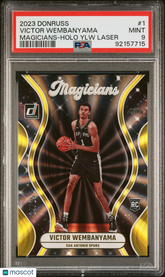 2023 Donruss Magicians Victor Wembanyama #1 Rookie Holo Yellow Laser PSA 9