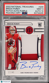 2022 National Treasures Brock Purdy #200 PSA 9 Rookie Auto Patch #/49 Mint