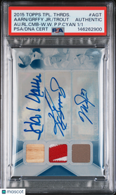 Topps Triple Threads Auto Relic Hank Aaron / Trout / Griffey White Whale 1/1 PSA