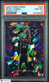 2020 Panini Prizm Devin Vassell #252 PSA 10 Purple Ice #24/175 Jersey # Rookie