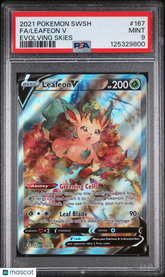 2021 Pokemon Sword & Shield Evolving Skies Leafeon V #167 Fa FULL ART PSA 9 MT