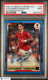2022 Topps Merlin Chrome UEFA Auto Alejandro Garnacho Blue Refractor /75 PSA 9