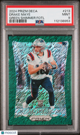 2024 Prizm Deca Drake Maye #213 Green Shimmer Fotl Rookie #11/12 PSA 9