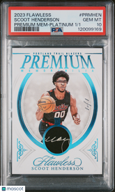 2023 Flawless Premium Mem Scoot Henderson Rookie Platinum Patch #1/1 PSA 10