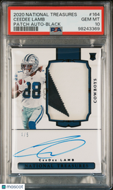 2020 National Treasures Ceedee Lamb #164 Rookie Auto Patch #1/5 Black PSA 10