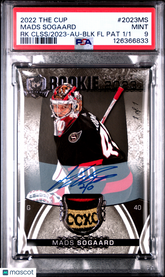 2022 Upper Deck The Cup Rookie Mads Sogaard Auto Black Patch 1/1 PSA 9 RPA