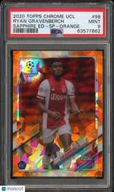 2020 Topps Chrome UEFA Sapphire Rookie Ryan Gravenberch #98 SP Orange /50 PSA 9