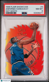1996-97 Flair Showcase Hot Shots Anfernee Hardaway #4 Die-Cut Insert PSA 8 Magic
