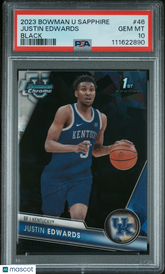 2023 Bowman U Chrome Sapphire Justin Edwards Rookie #46 Black Ref #10/10 PSA 10